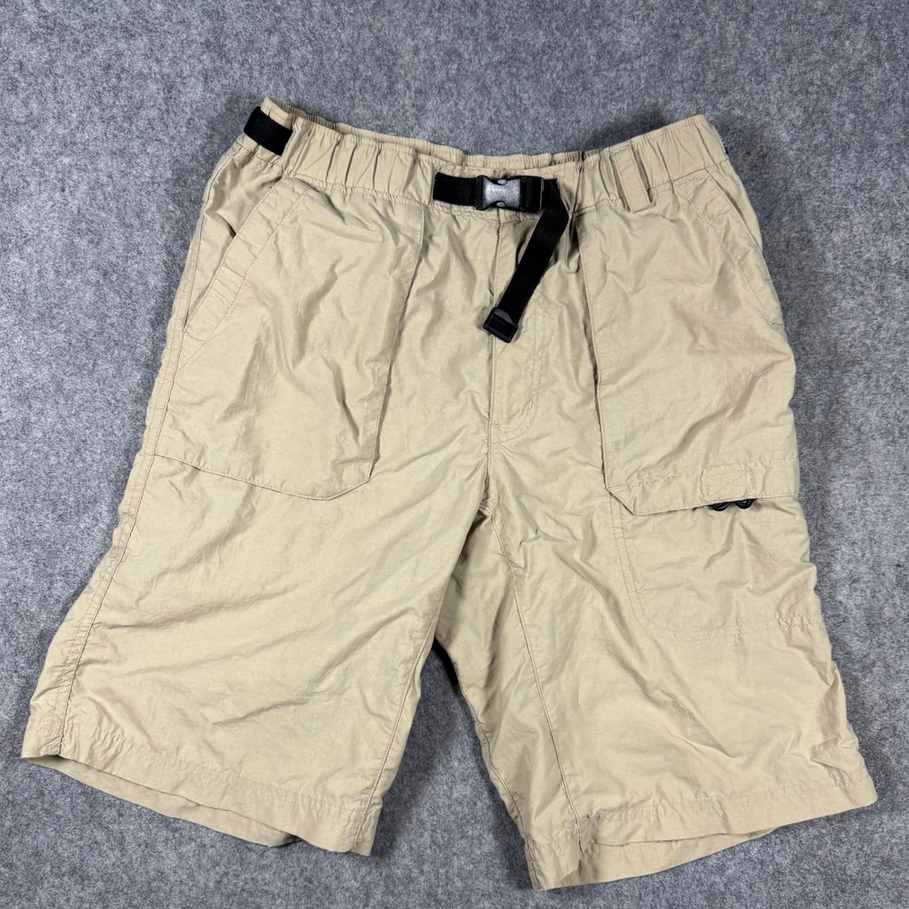 REI Sahara Tan‎ Khaki Cargo Hiking Shorts Mens 32 Integrated Belt Lightweight